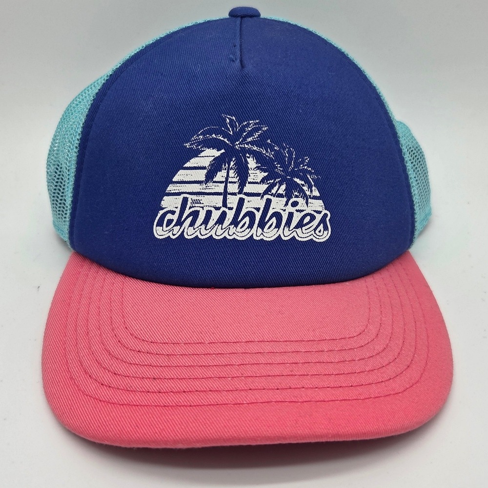 Chubbies Trucker Hat Blue Pink Palm Tree Mesh Snapback Cap